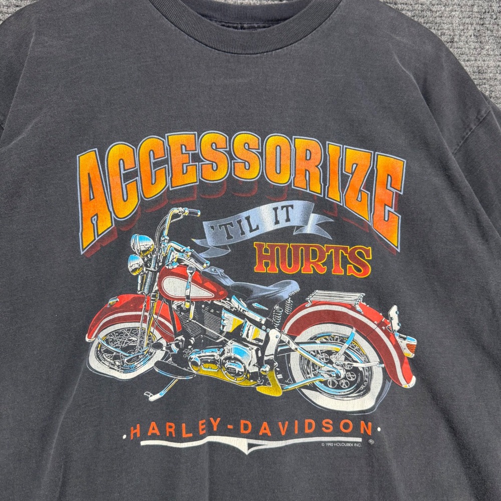 Vintage 1992 Harley Davidson Accessorize Til It Hurts T-Shirt XL Tulsa - Picture 3 of 7
